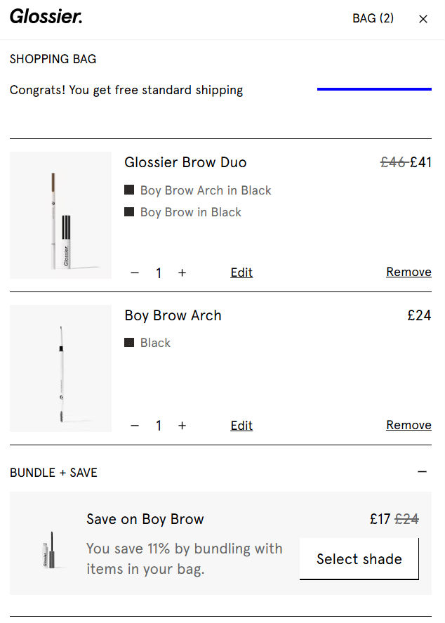 Cross-selling strategy - product bundling at Glossier