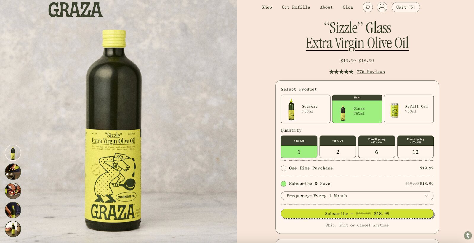 Graza’s product page is a well-optimized system