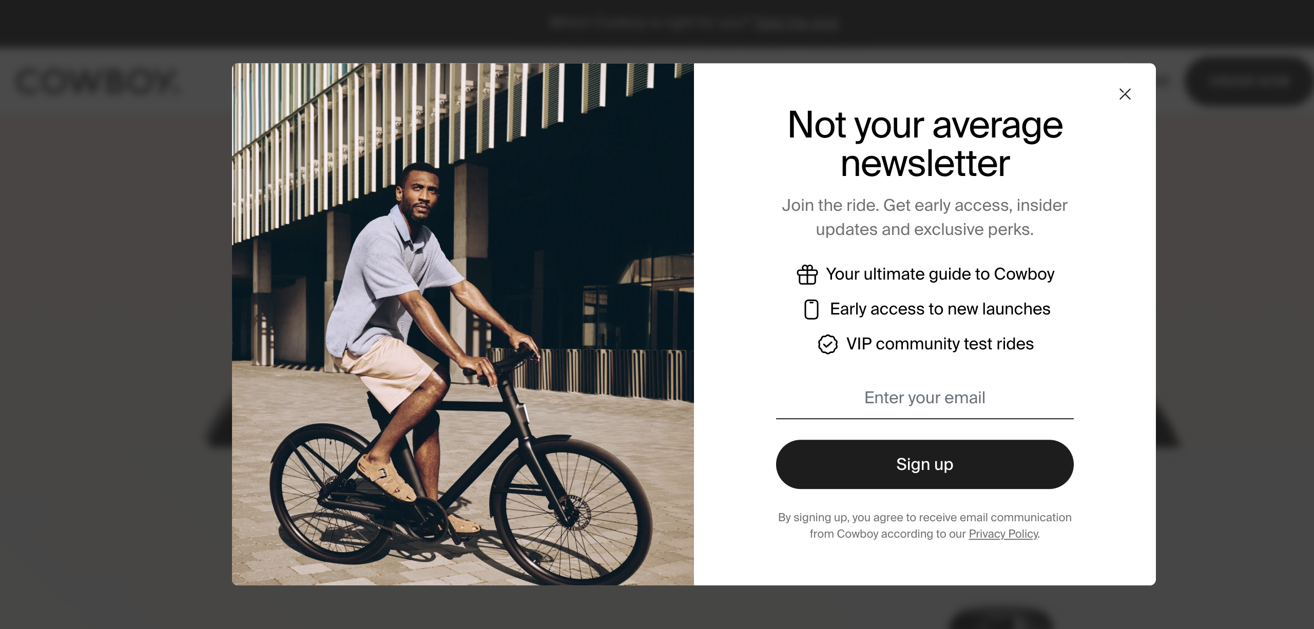 Cowboy welcome popup