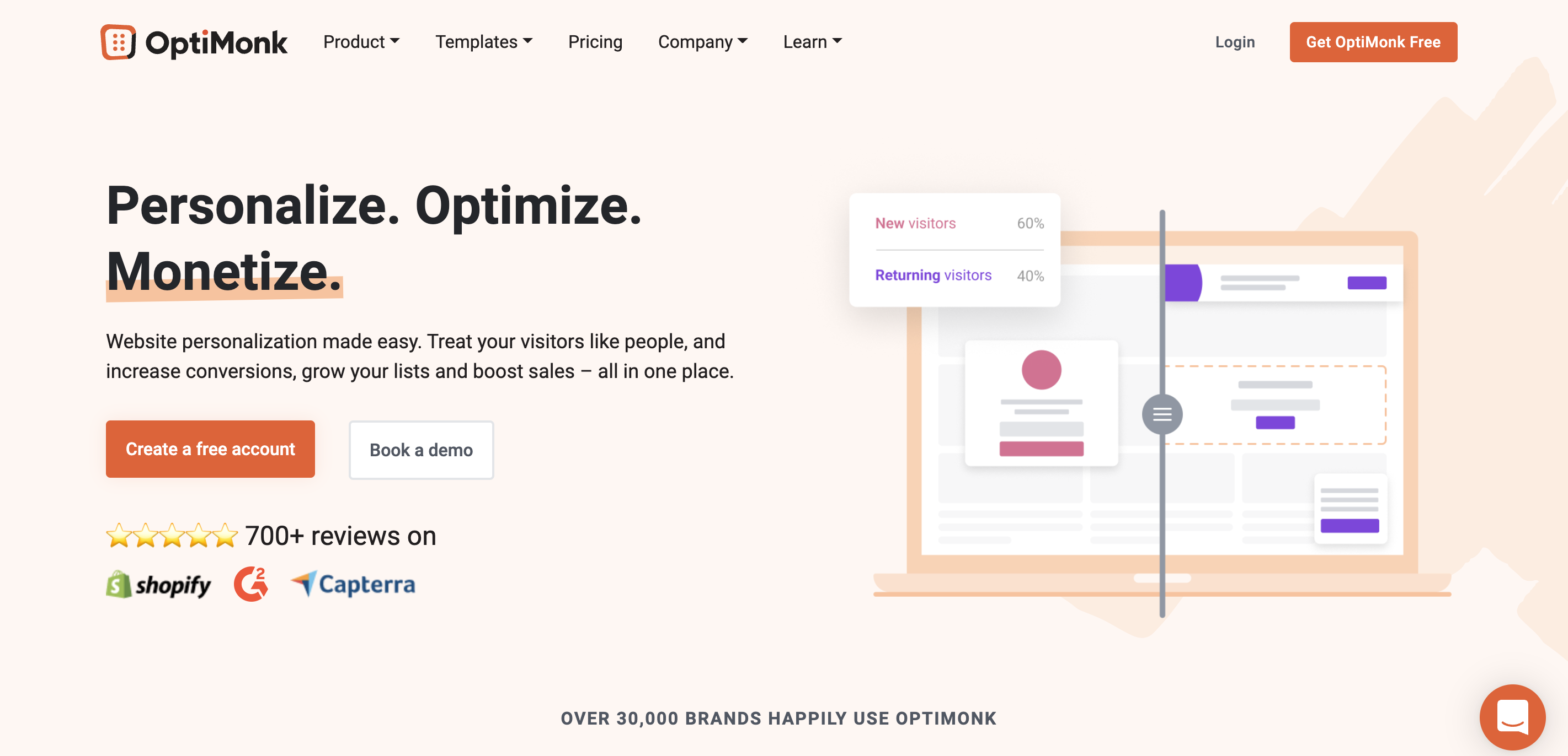 OptiMonk website personalization tool