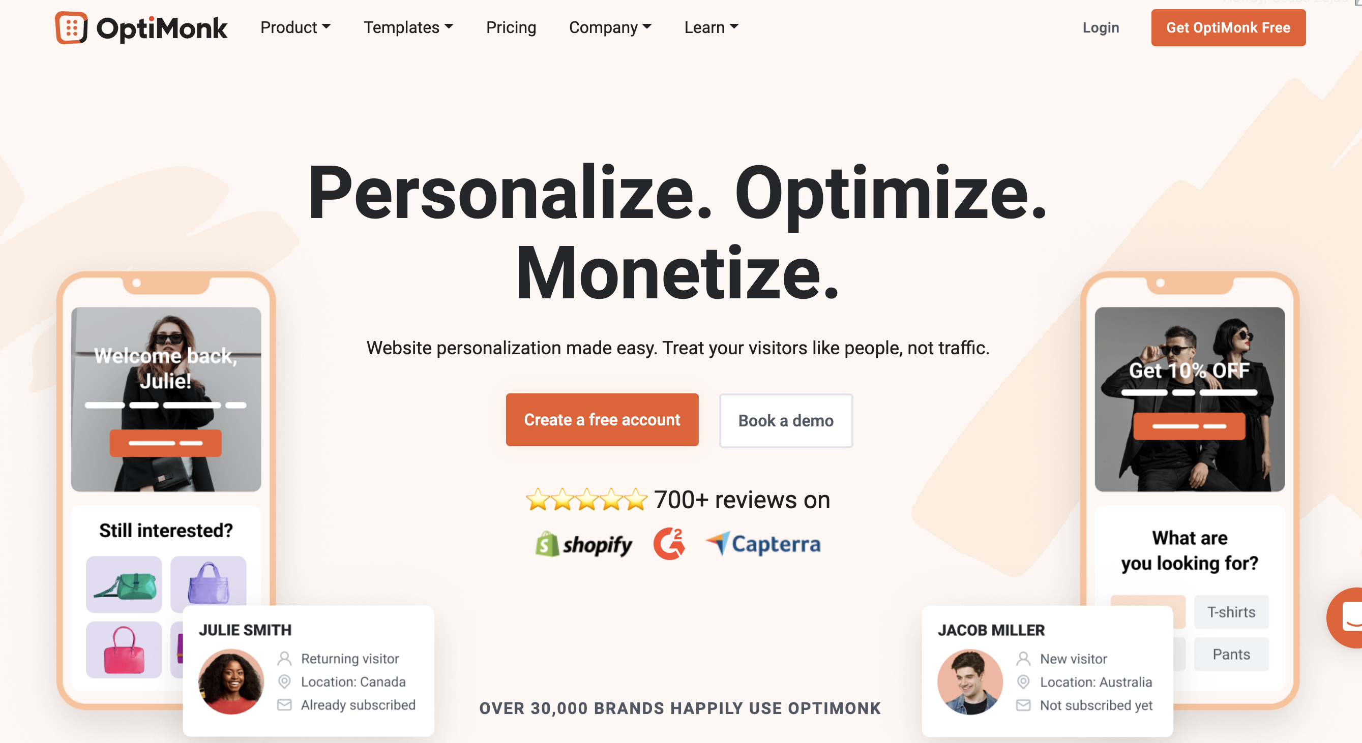 Personalize website content with OptiMonk