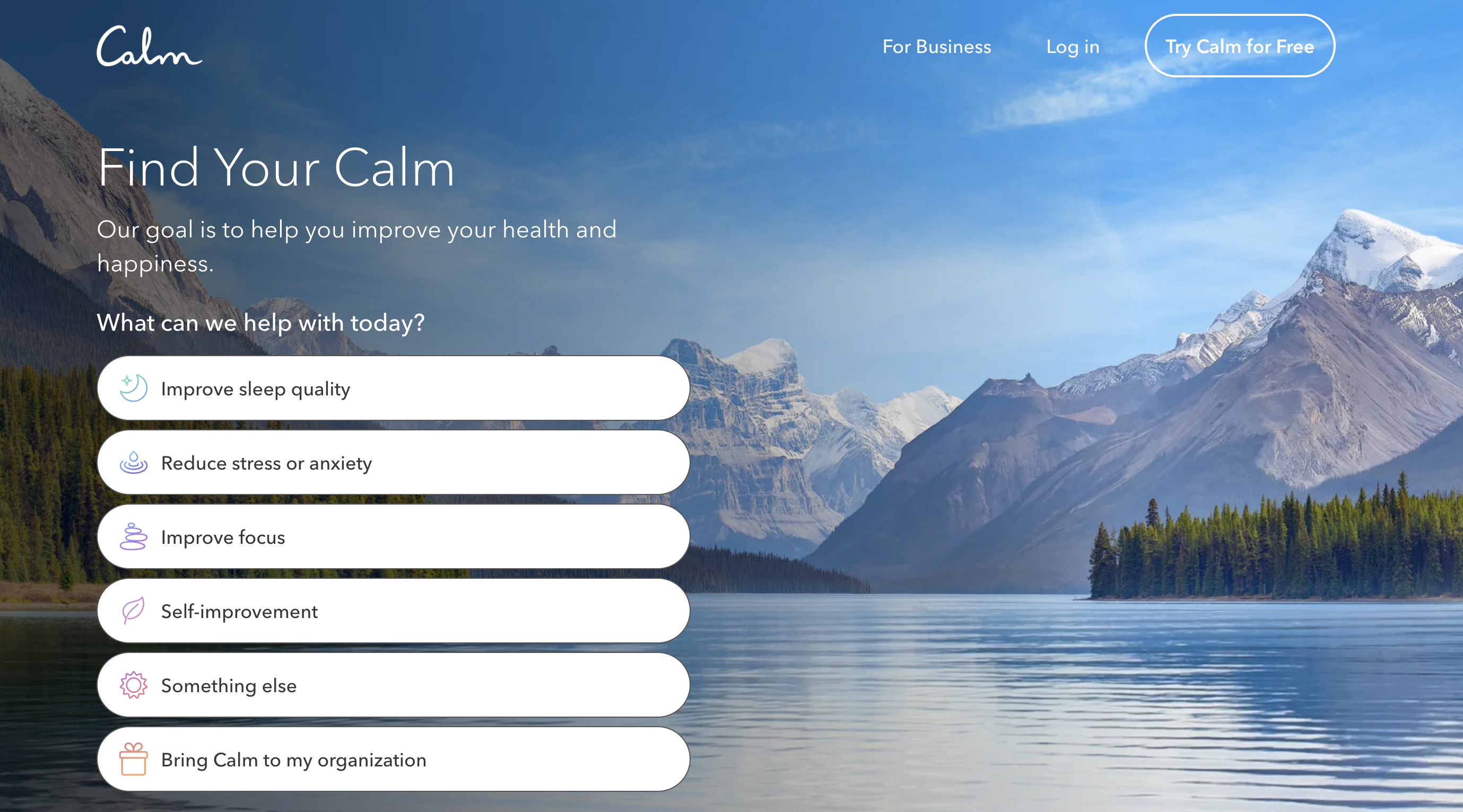 Clear and simple landing page by Calm