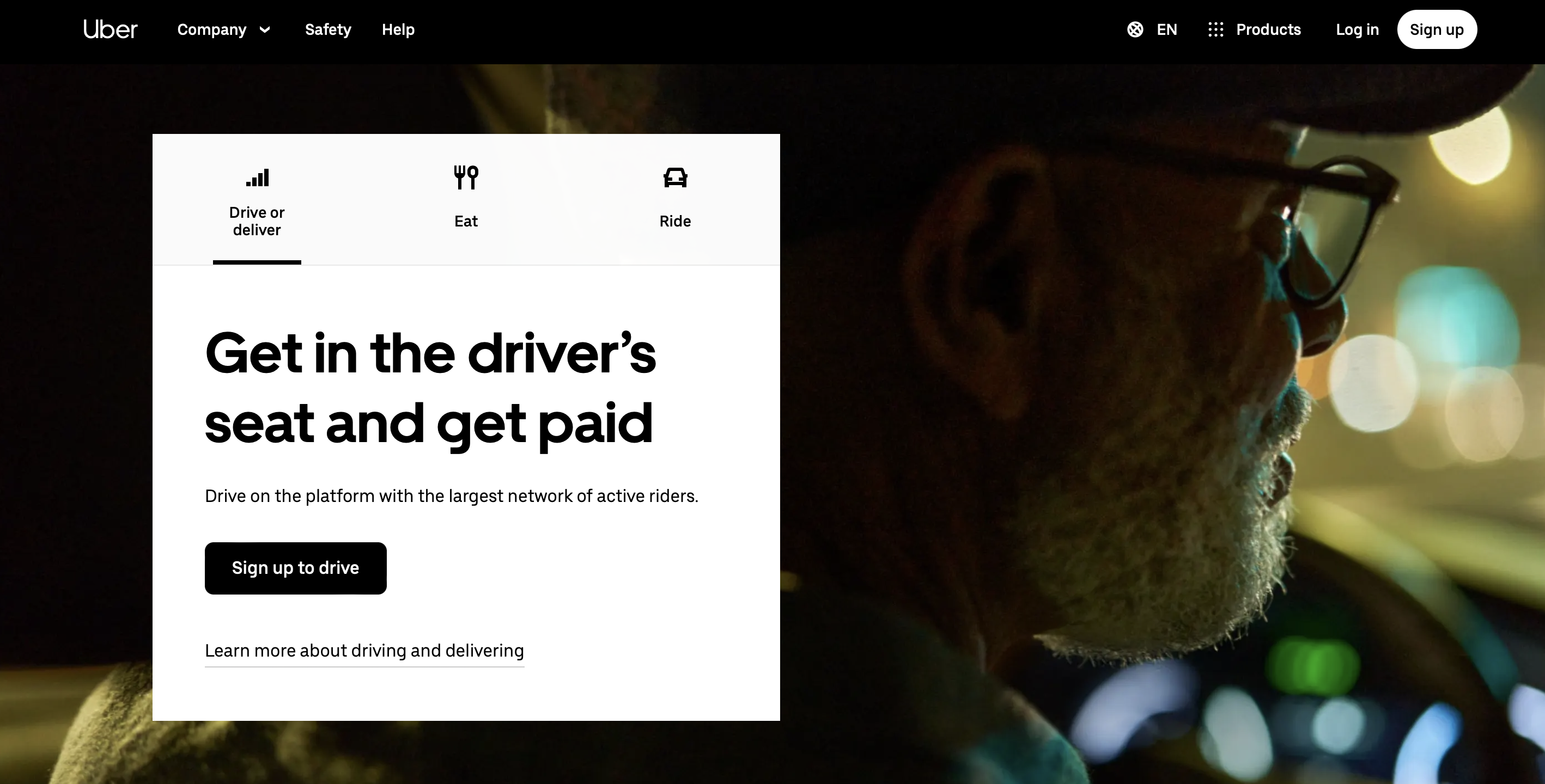 Uber landing page