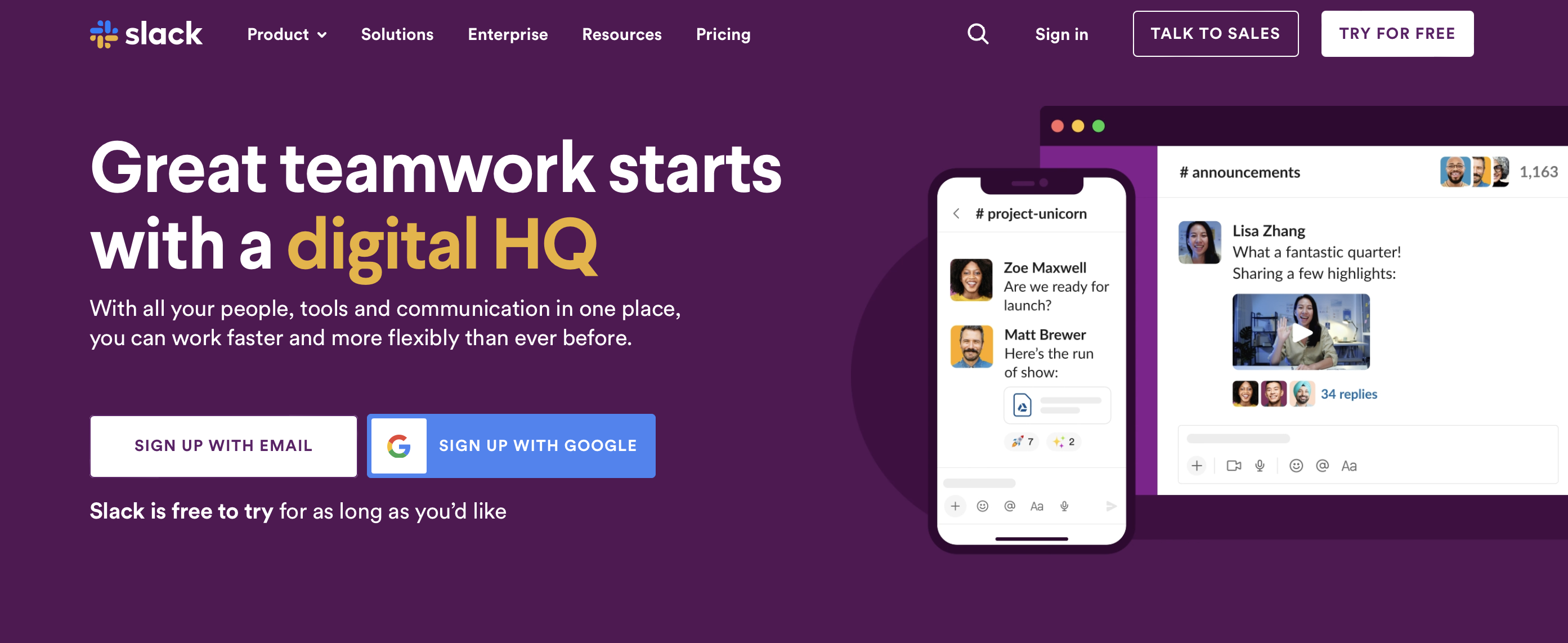 Slack landing page