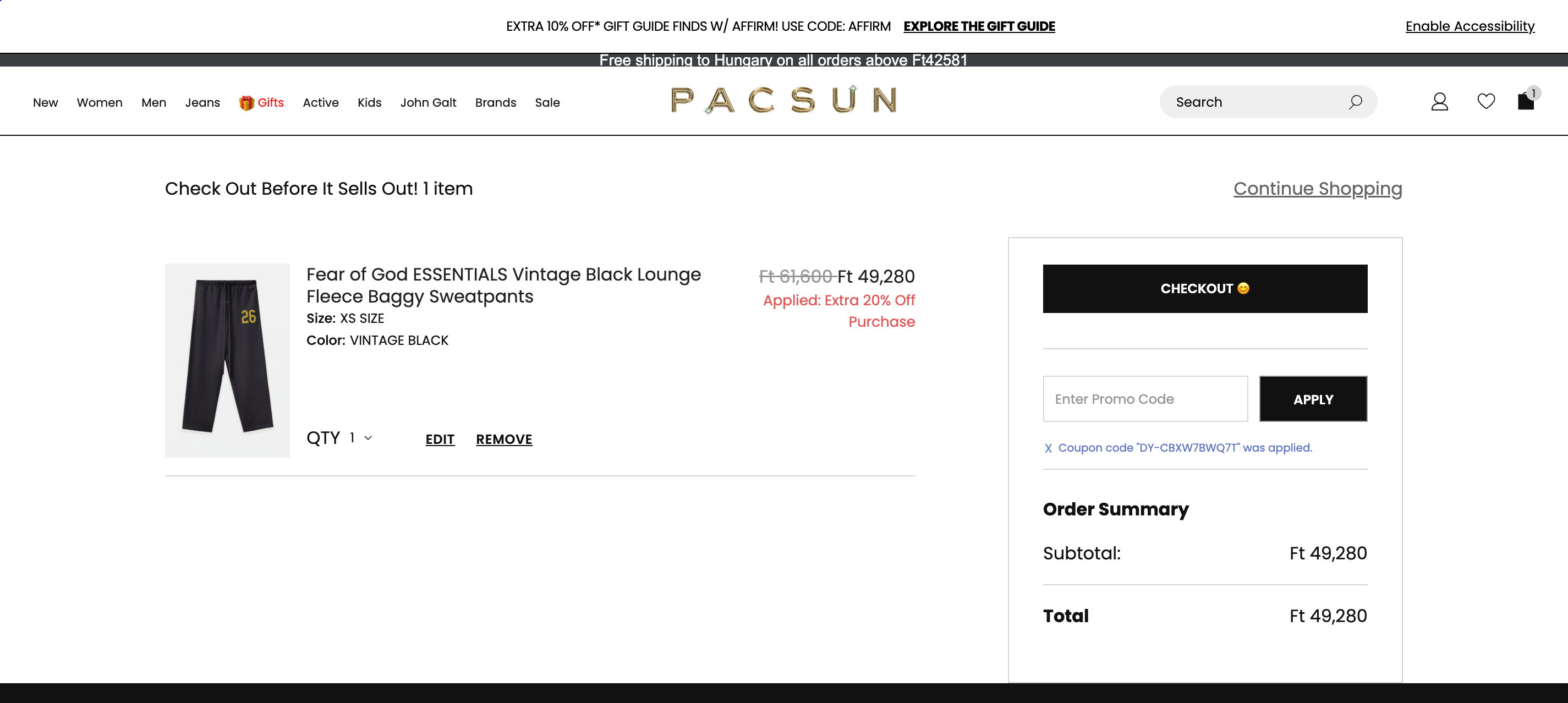 Pacsun cart page
