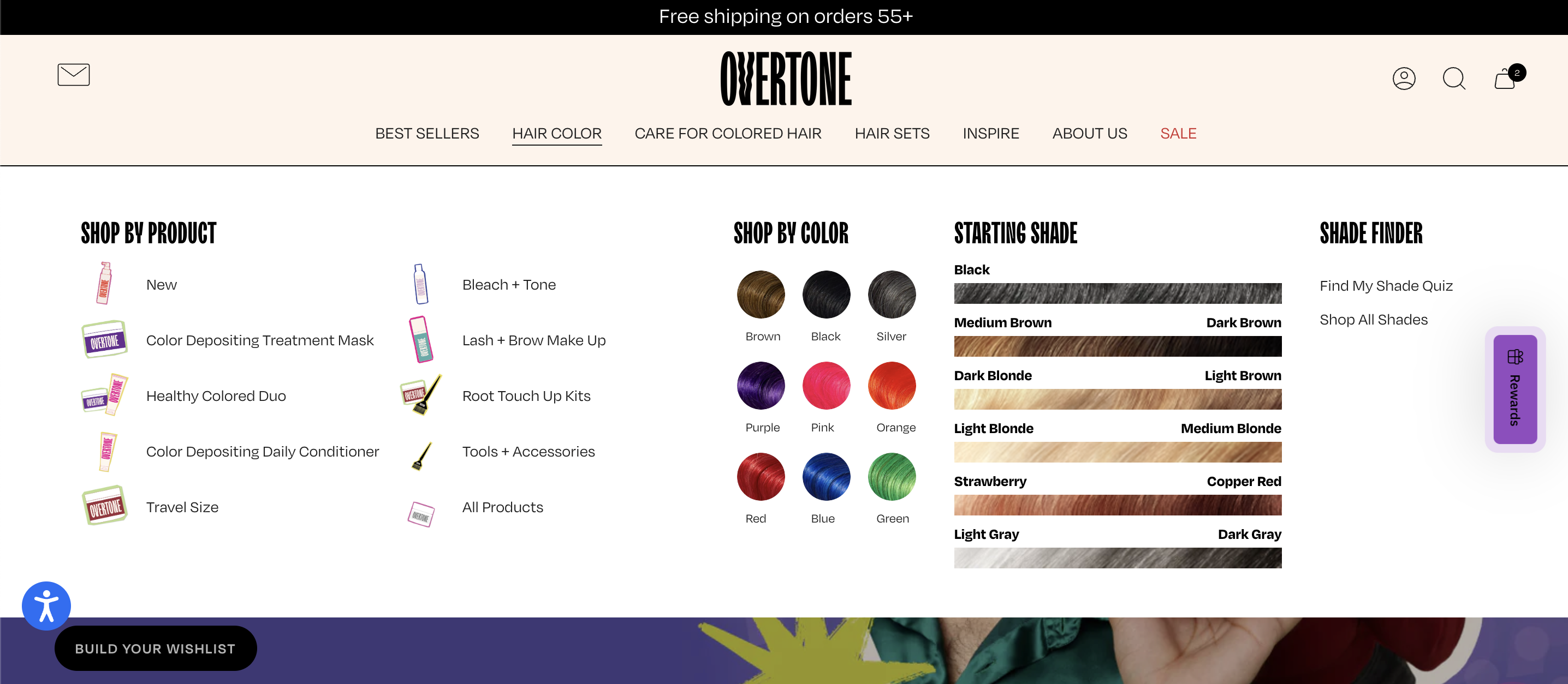 Overtone well-structured mega menu with clear categories
