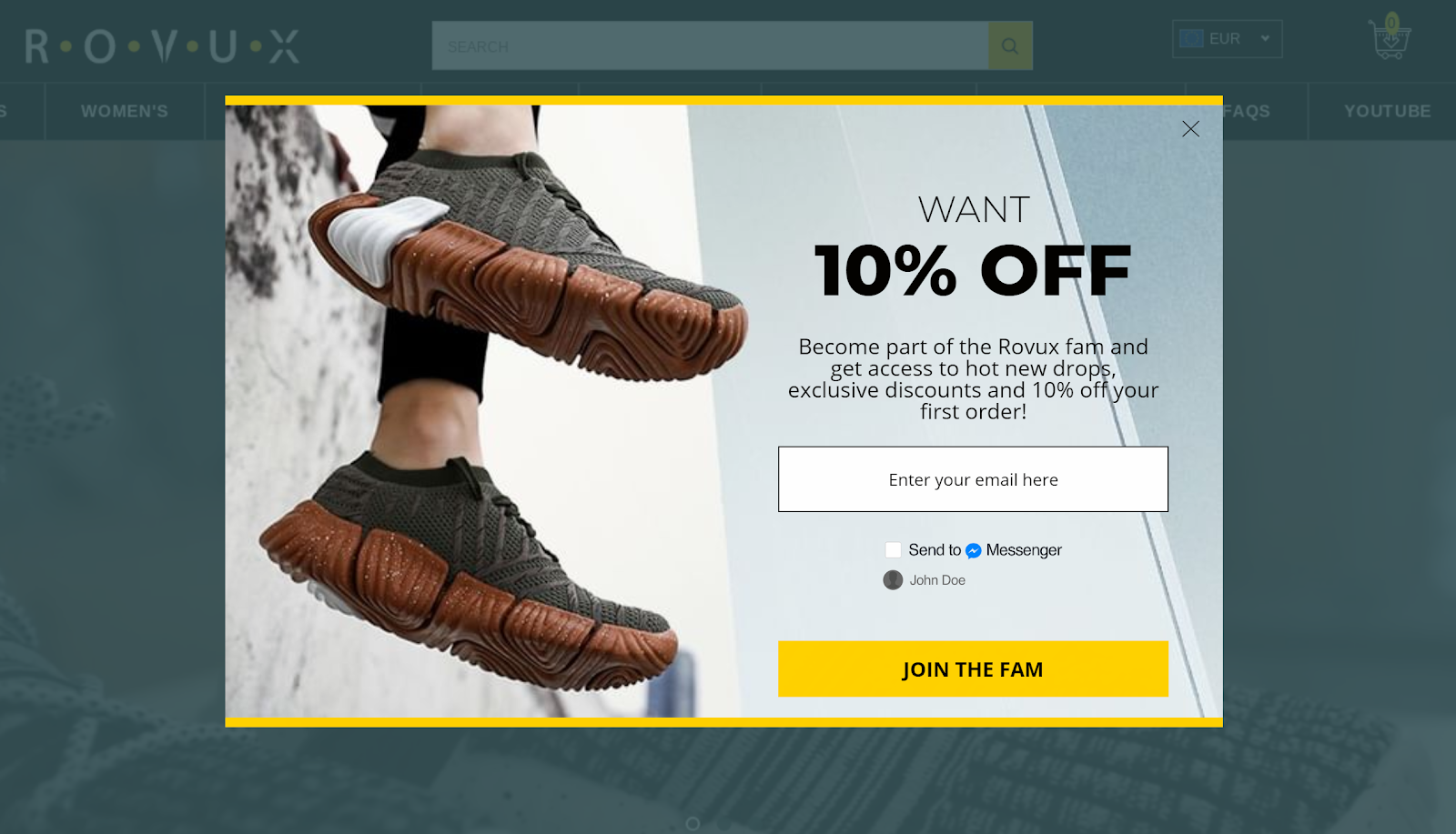 ROVUX footwear email popup shopify