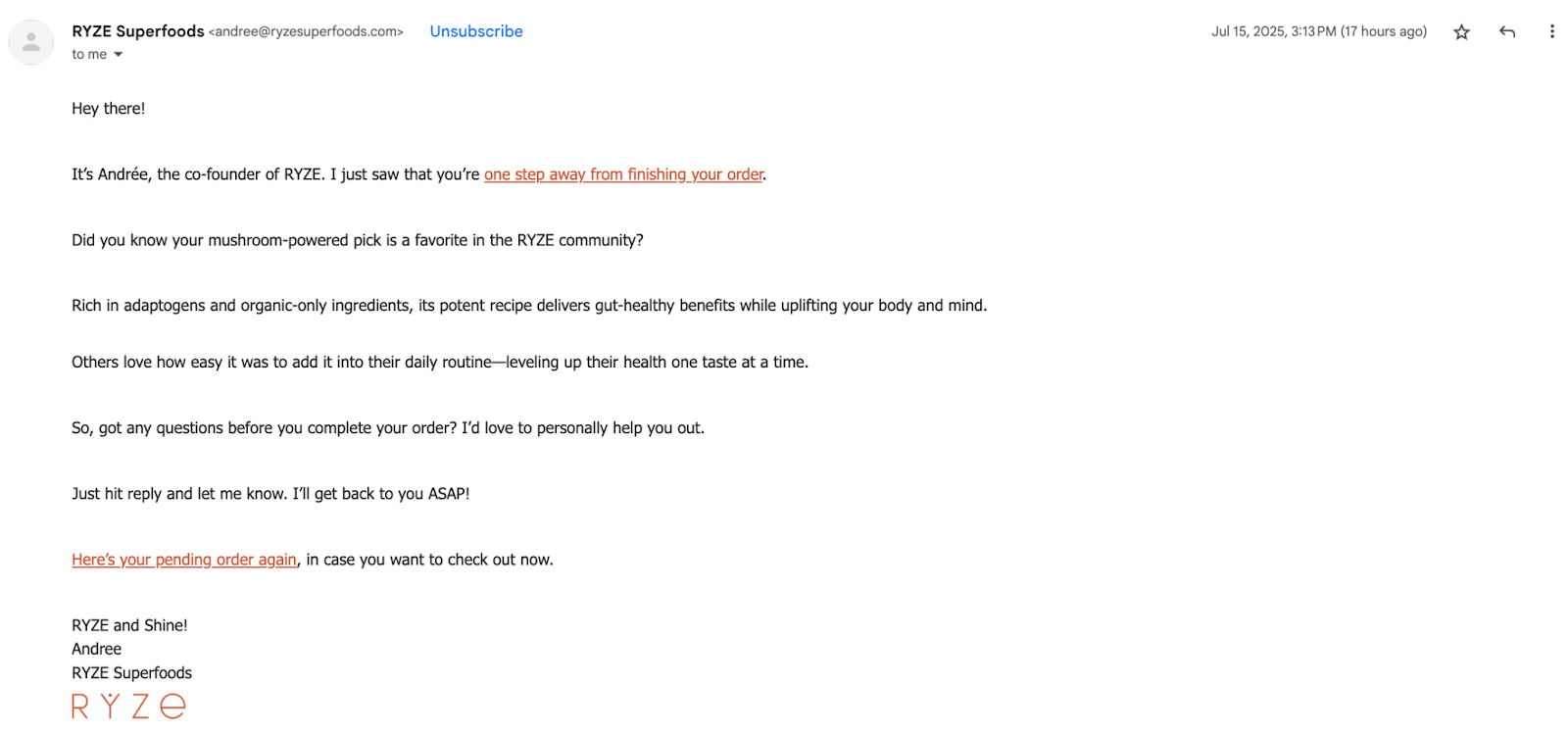 Ryze's e-mail.
