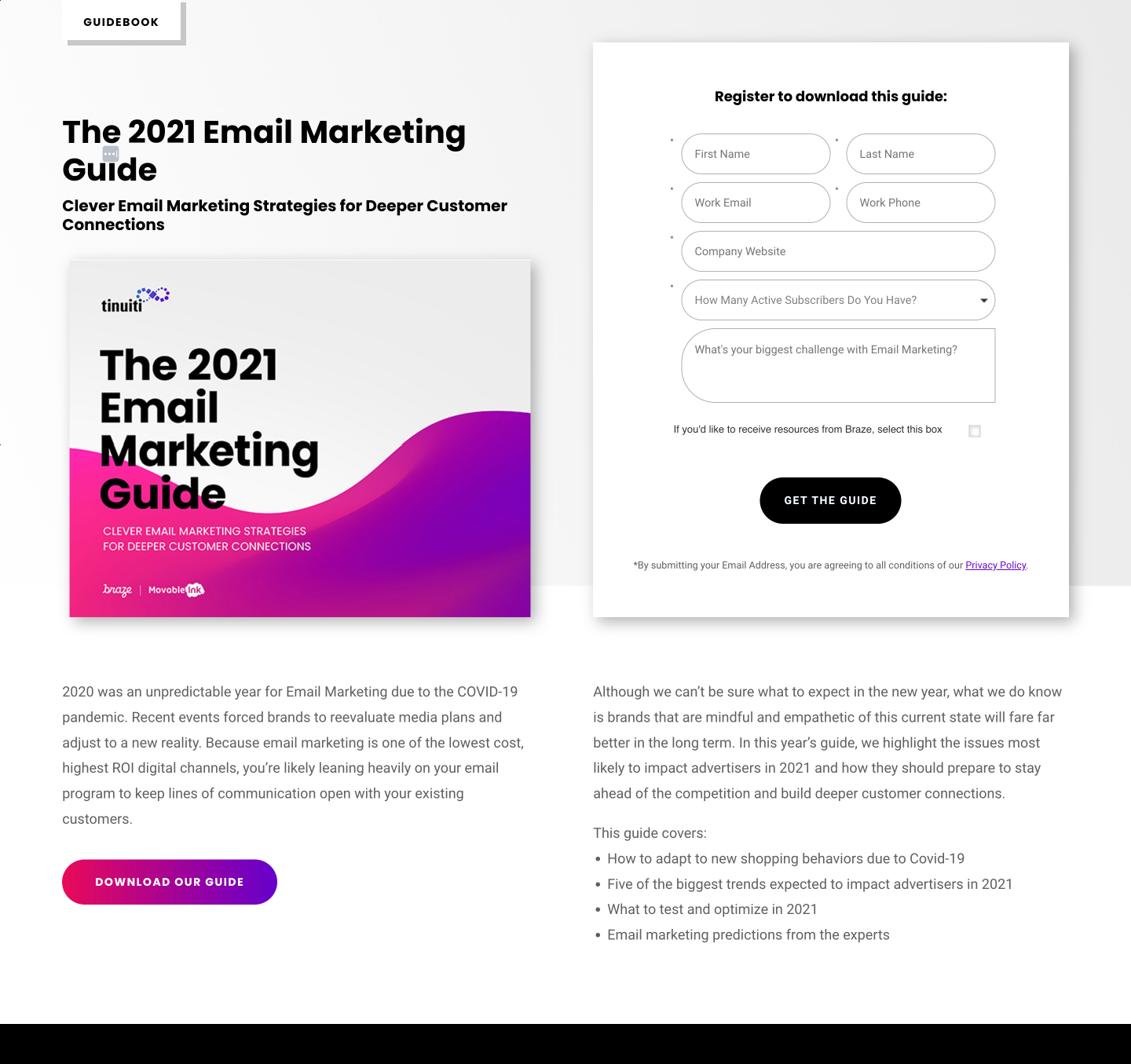 Email marketing guide landing page