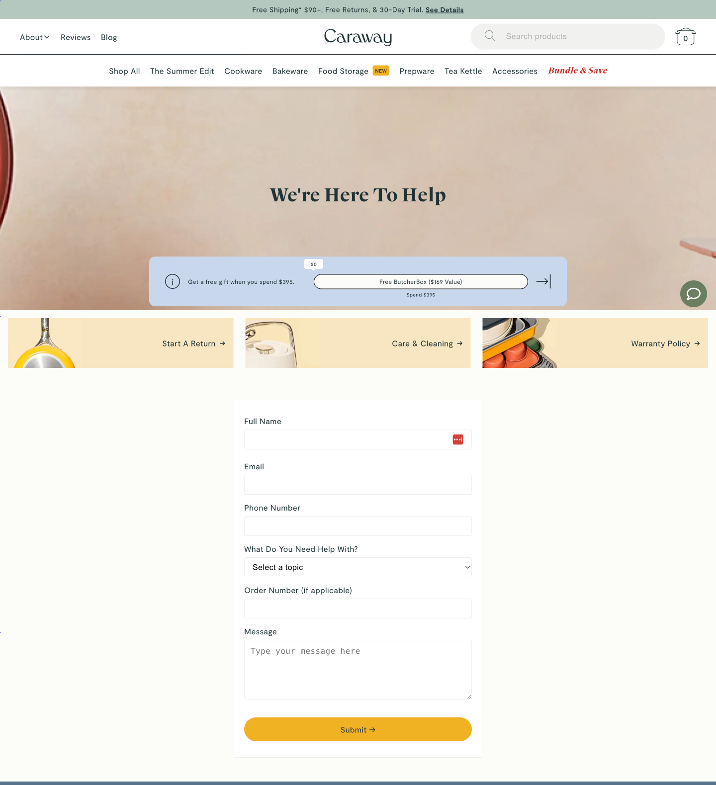 Website contact form Caraway