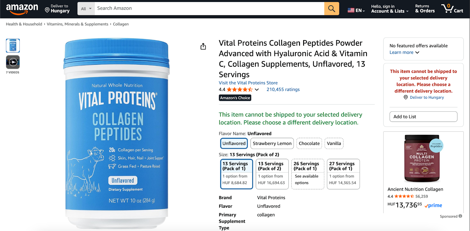 Amazon: Vital Protein product page