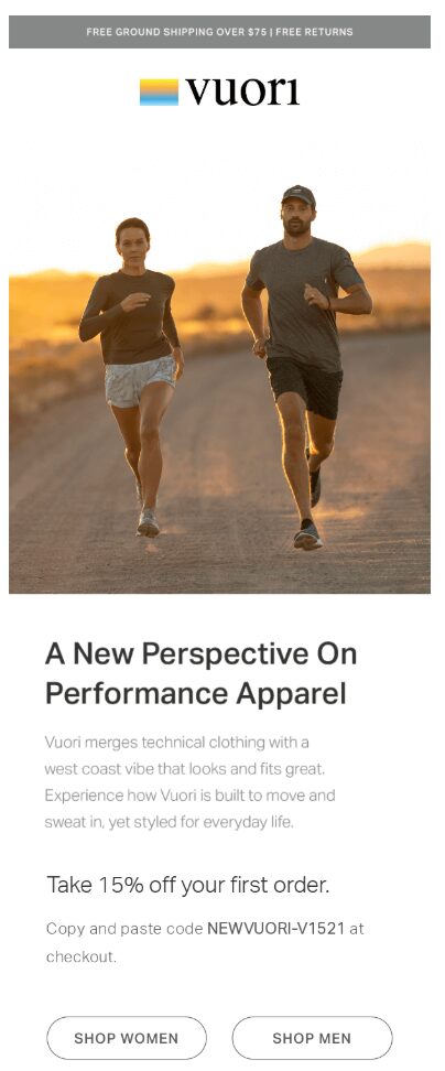 Email sent by Vouri for newsletter subscription with coupon code