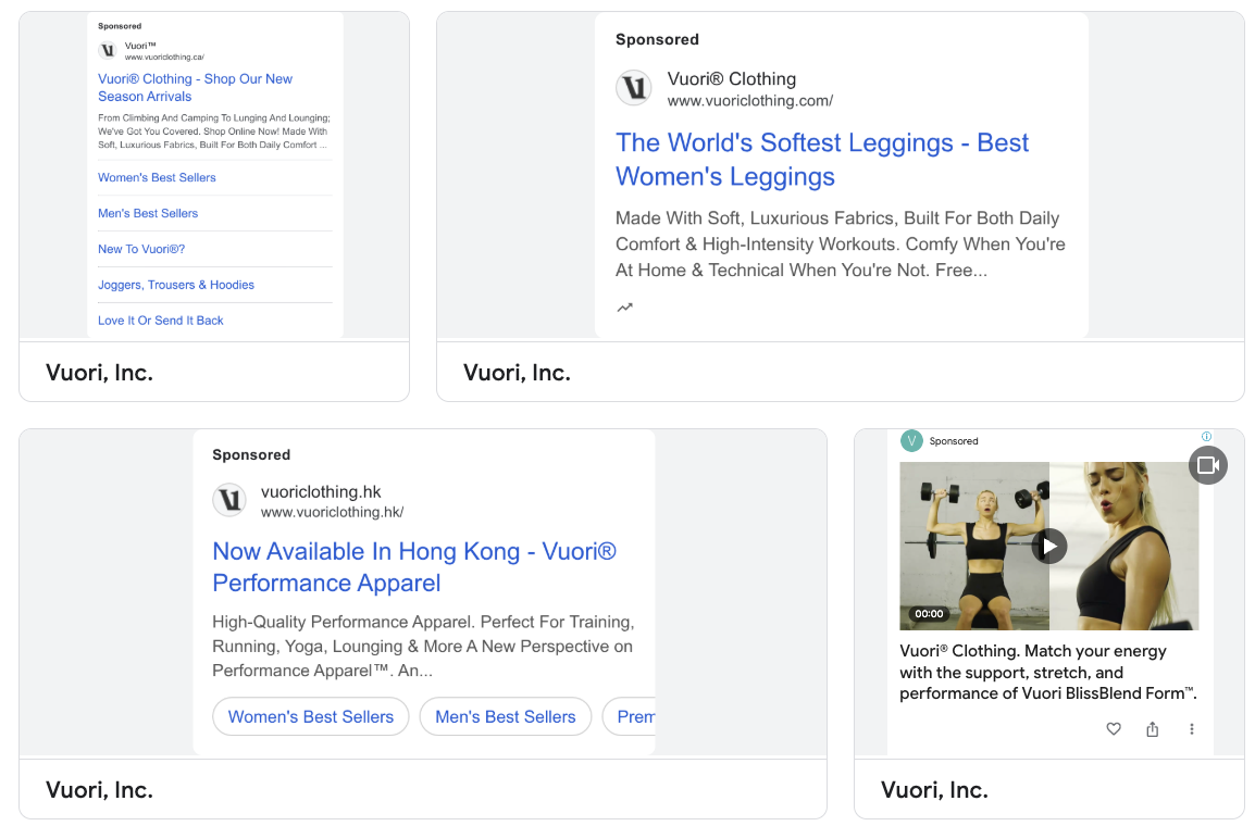 An image from Vuori's Google ads