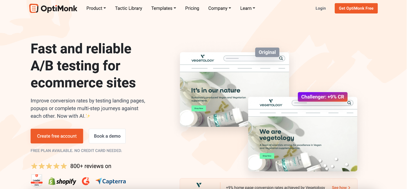 OptiMonk A/B testing tools