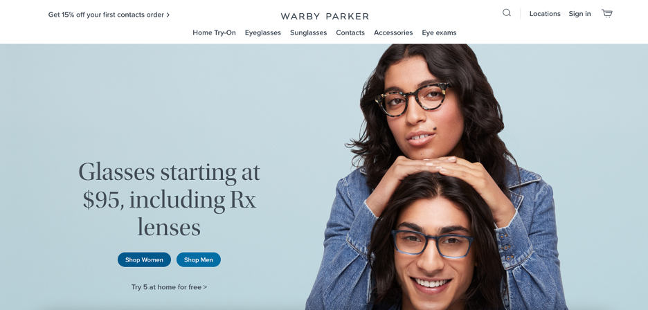 Warby Parker’s above the fold web page design