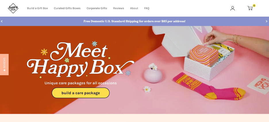 Happy Box Store’s above the fold web page design