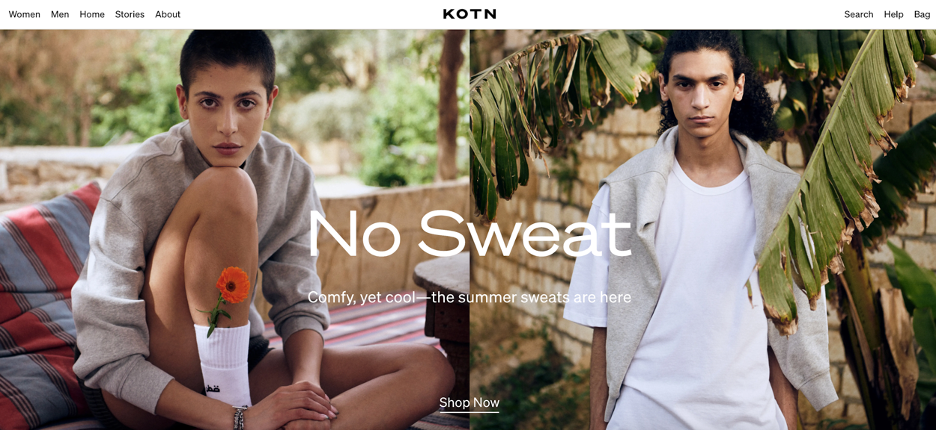 Kotn’s above the fold web page design