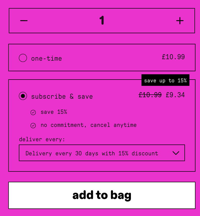 Starface: Add to bag section