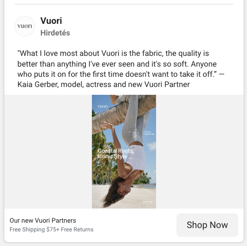 One of Vuori's Facebook ads