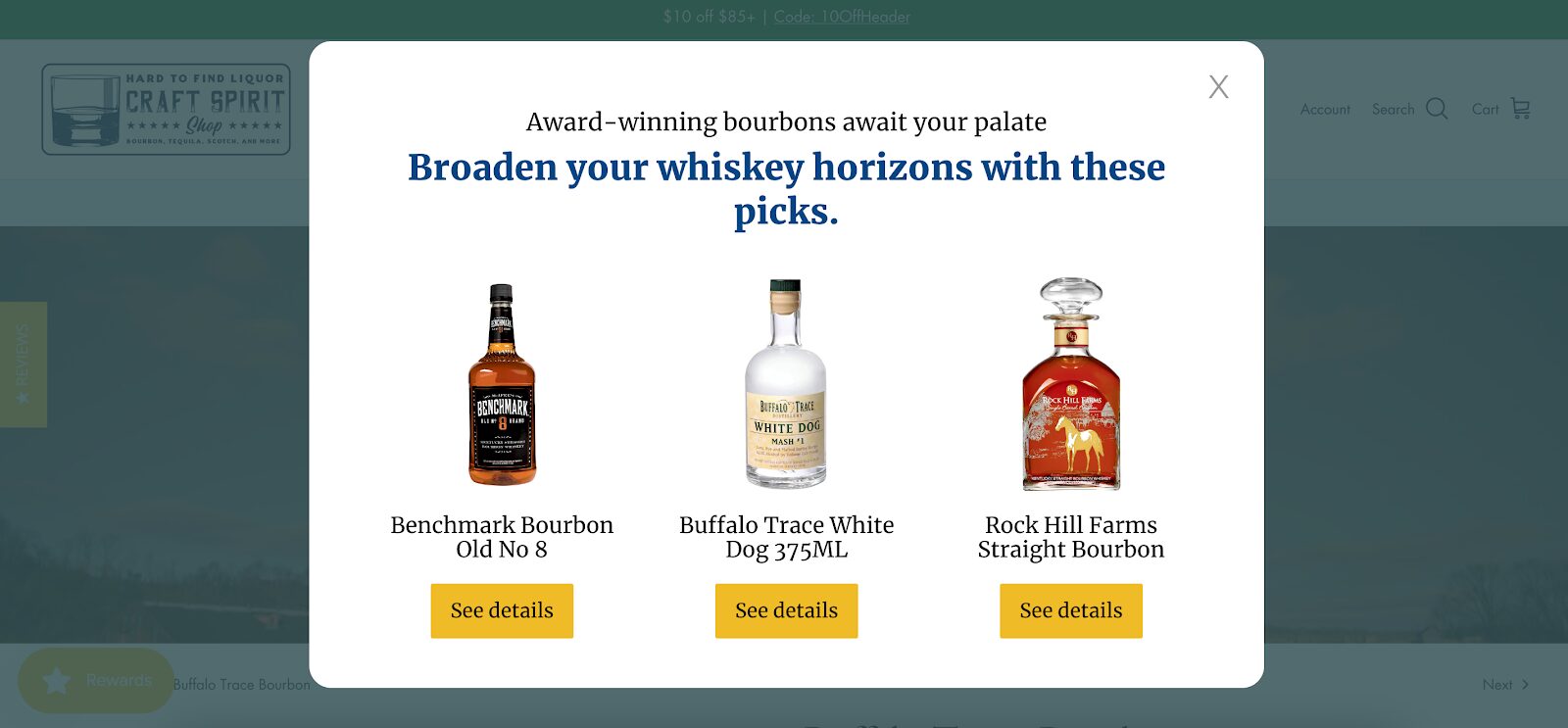 Craft Spirit Shop personalized product recommendation popup.