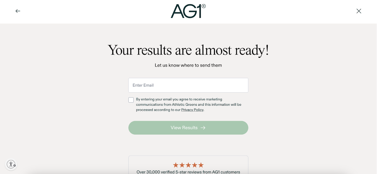 AG1 quiz email subscription