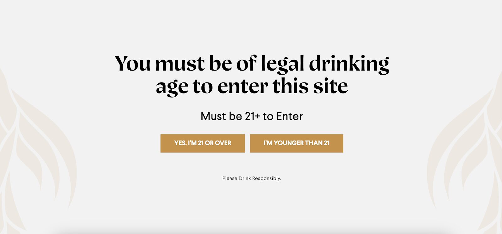 Flying Embers age verification widget is simple, yet effective.