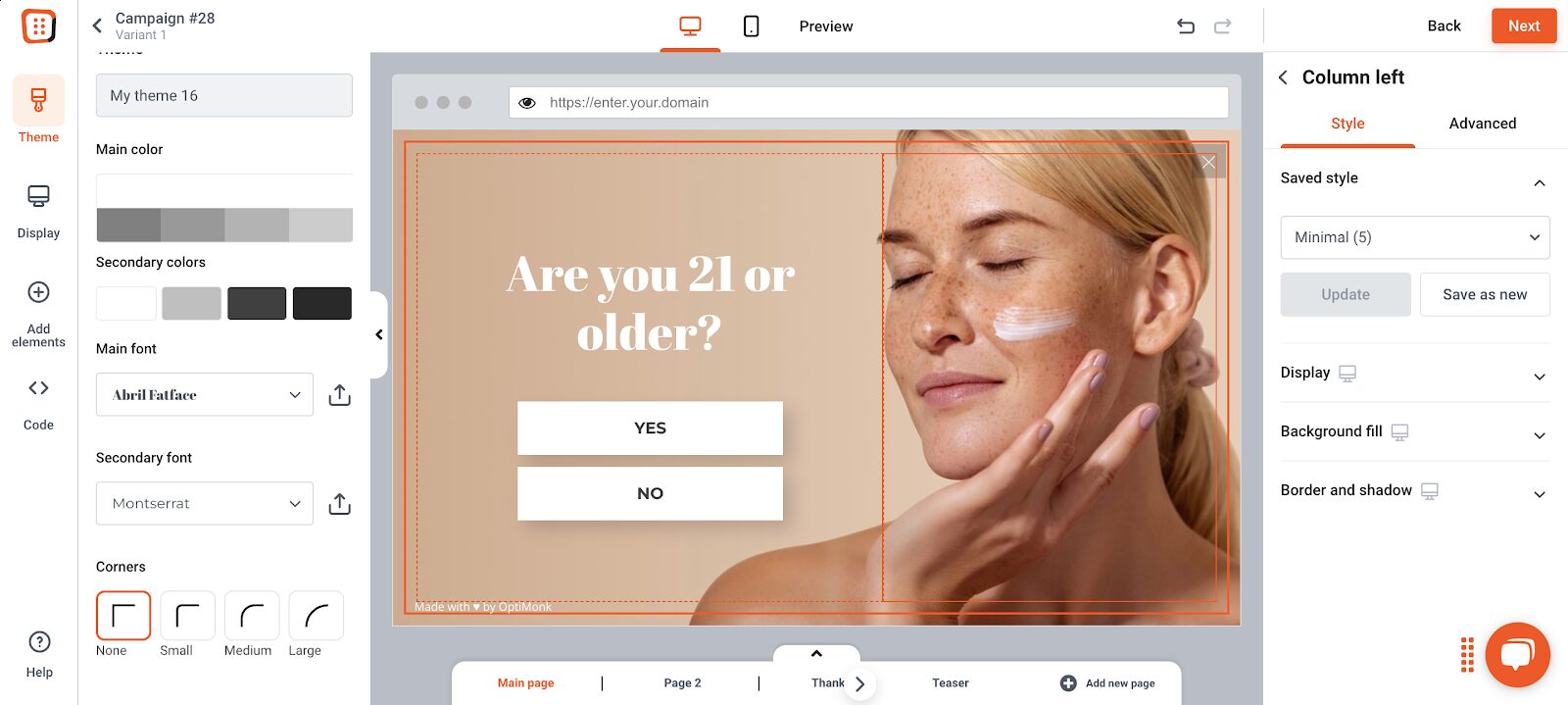 Create your own age verification widget in OptiMonk.