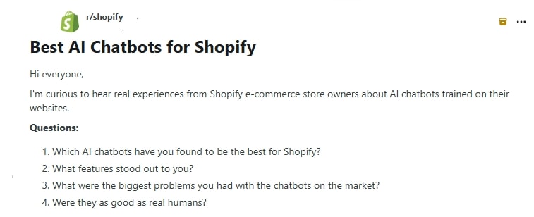 Question about the best ai chatbots for shopify