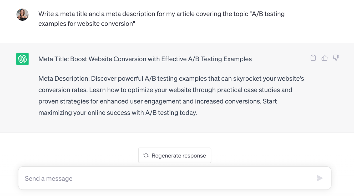 Use ChatGPT to write meta descriptions