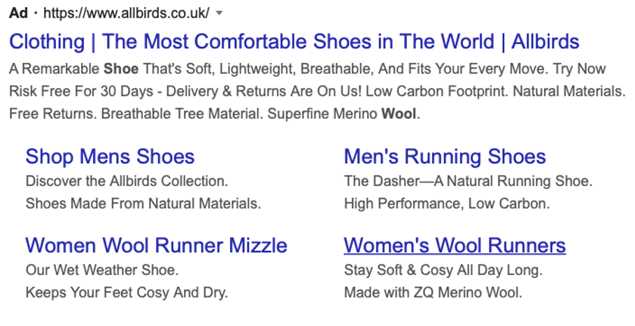 Allbirds consistency, Google ads