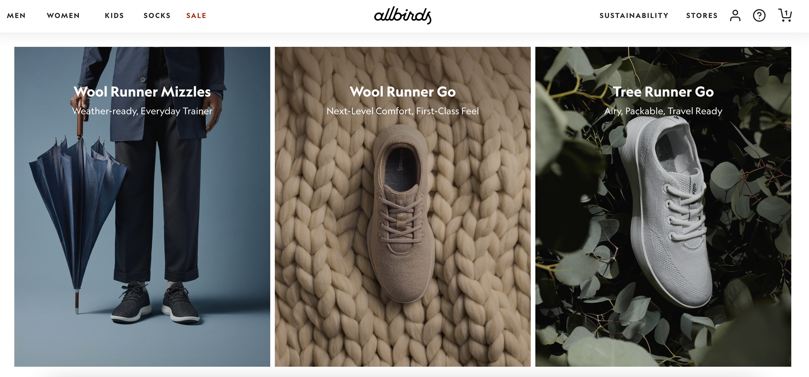 Allbirds fall theme on the website