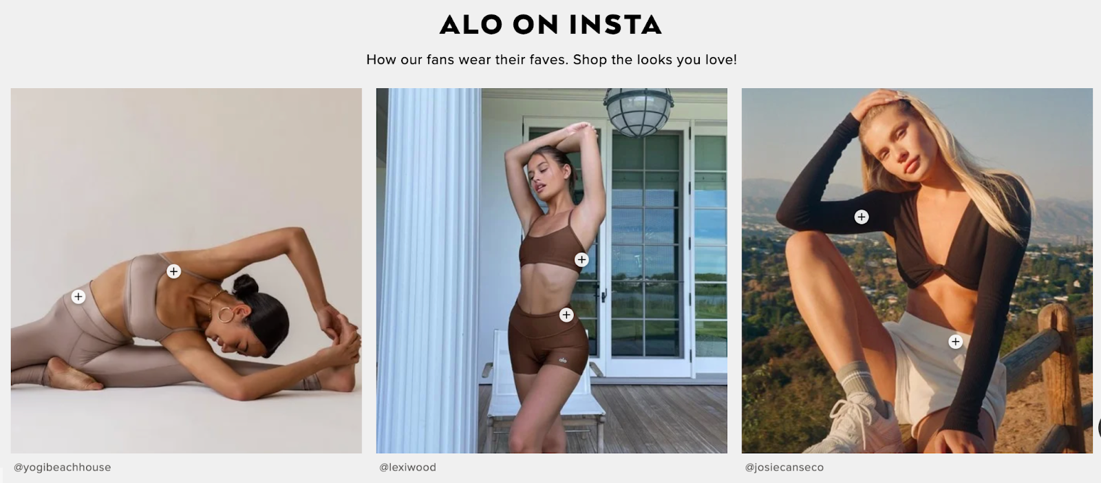 Alo Yoga user-generated content on website