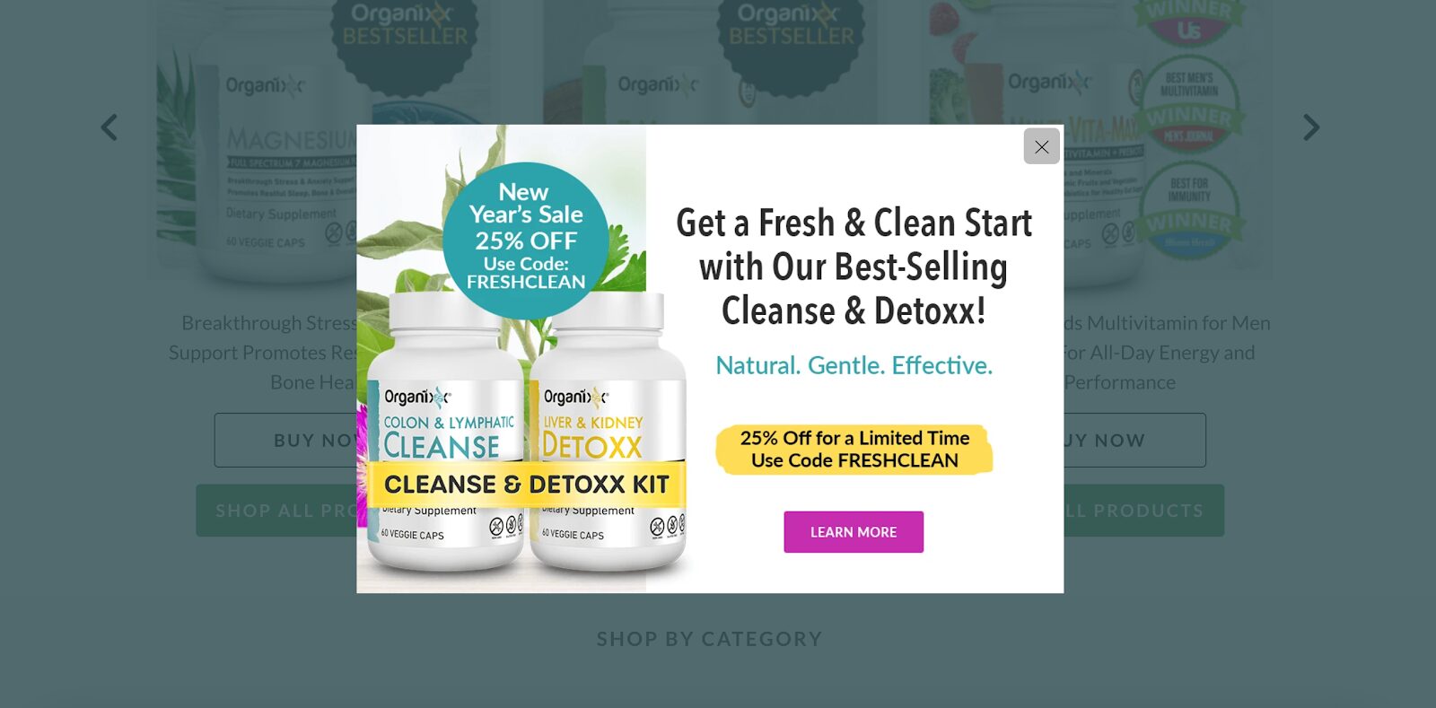 Organnix pop up using a catchy image of their bestselling products.