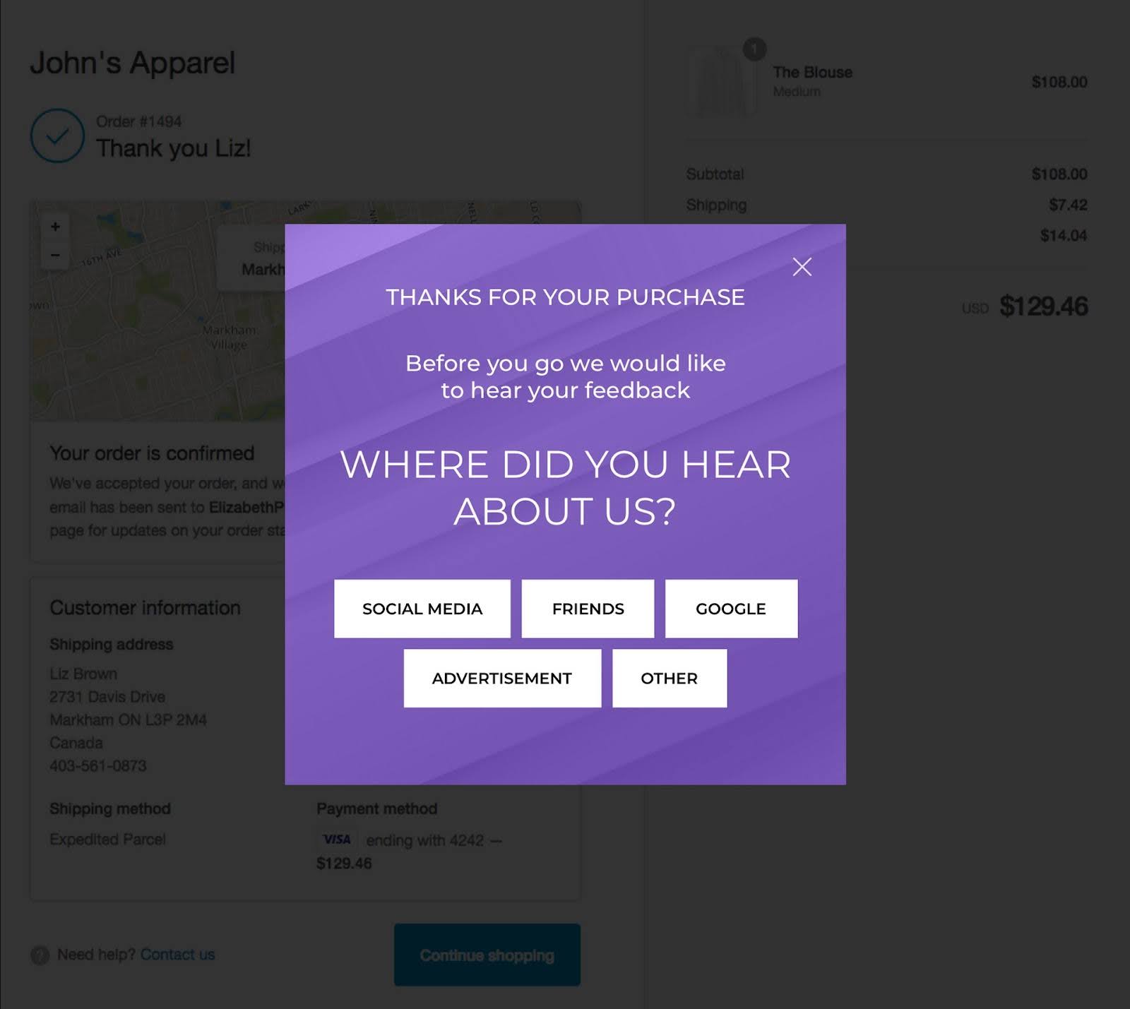 An example of an attribution survey where they measure where users found them.