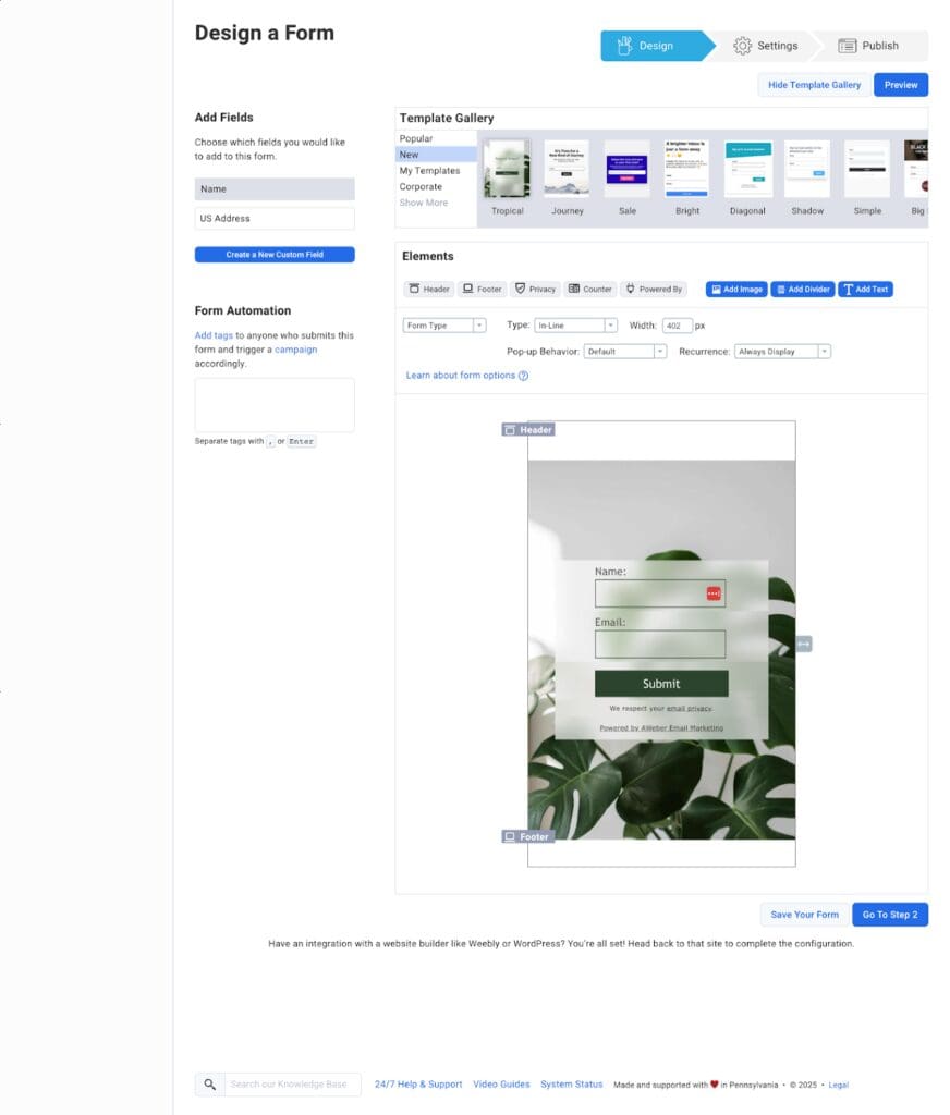 Navigate to templates or design a form