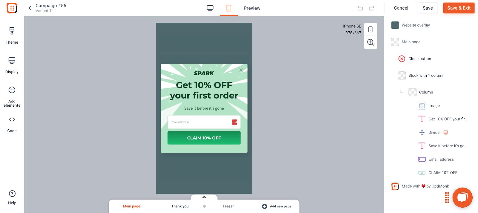 Create a subscription popup in OptiMonk editor