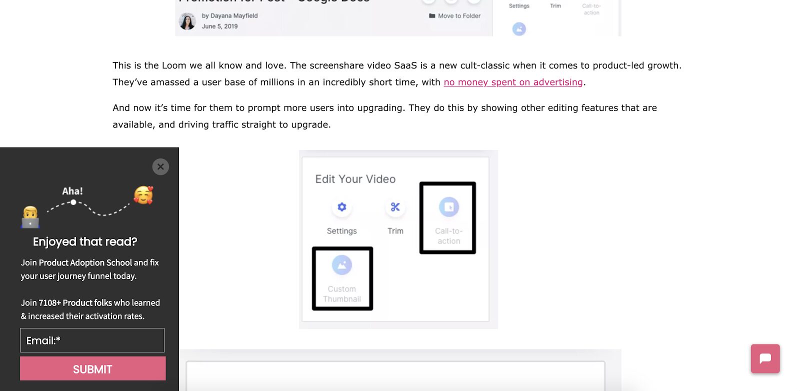 Userpilot's winning popup to collect email sign ups from their blog readers.