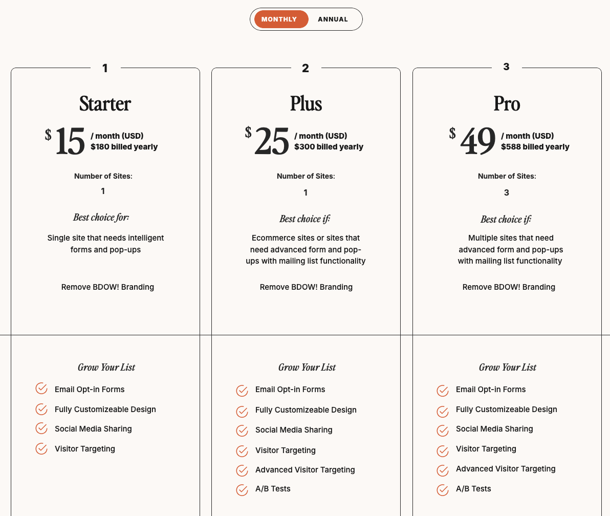 BDOW! WordPress plugin pricing