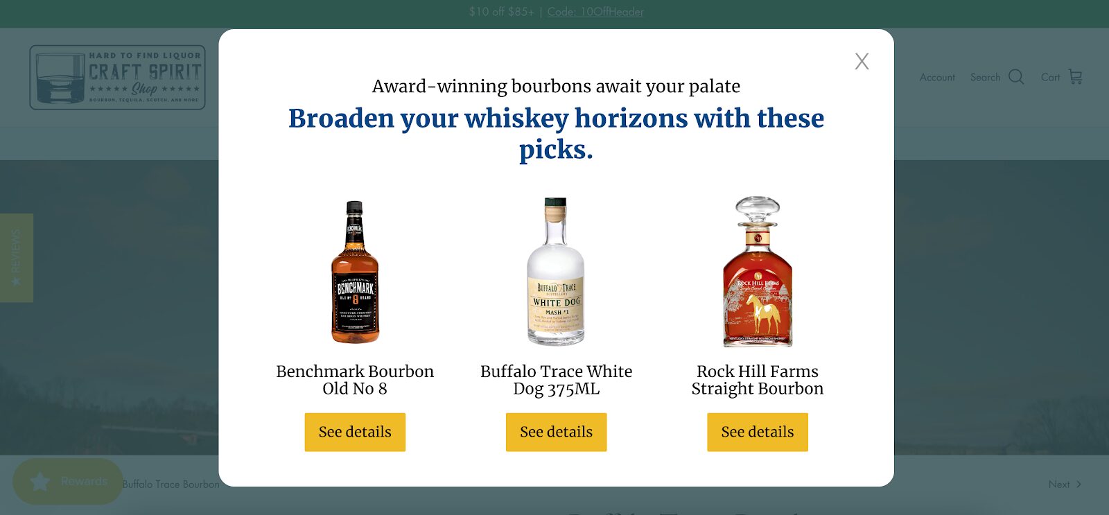 Craft Spirit Shop's personalization strategy includes product recommendation popups.