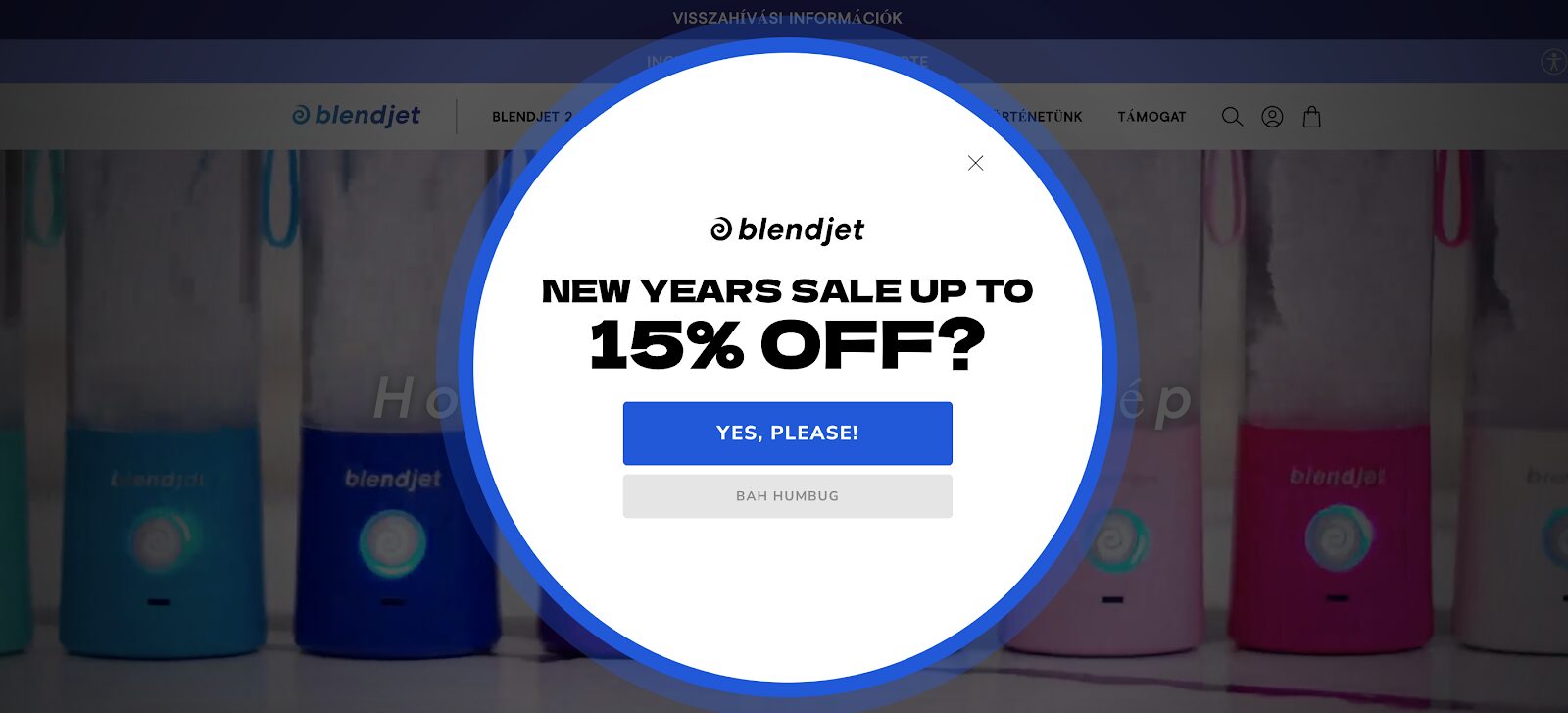 BlendJet's pretty cool pop up works as its presenting bright colors, which alignes with their brand identity.