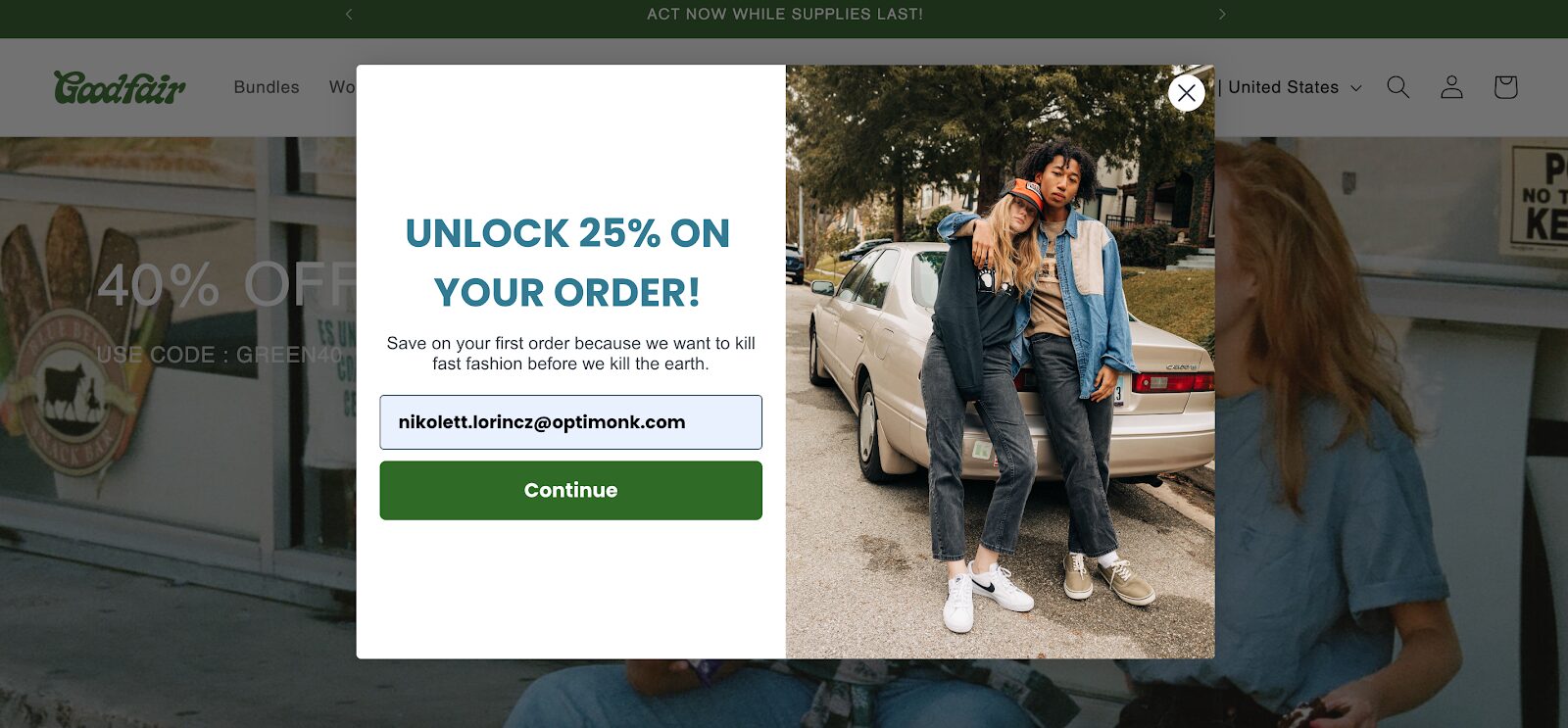 Goodfair’s website pop-up example