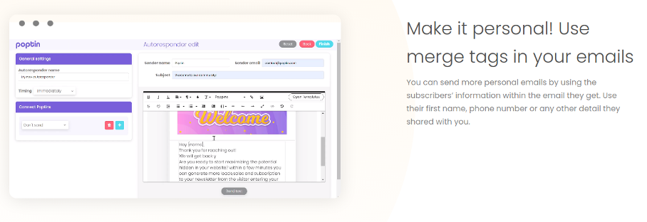 Poptin email marketing personalization