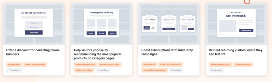 OptiMonk’s use cases for email pop-ups, upsell pop-ups, and more