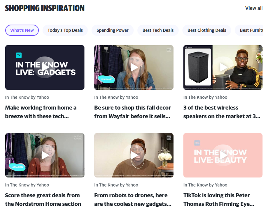 Content on Yahoo Shopping