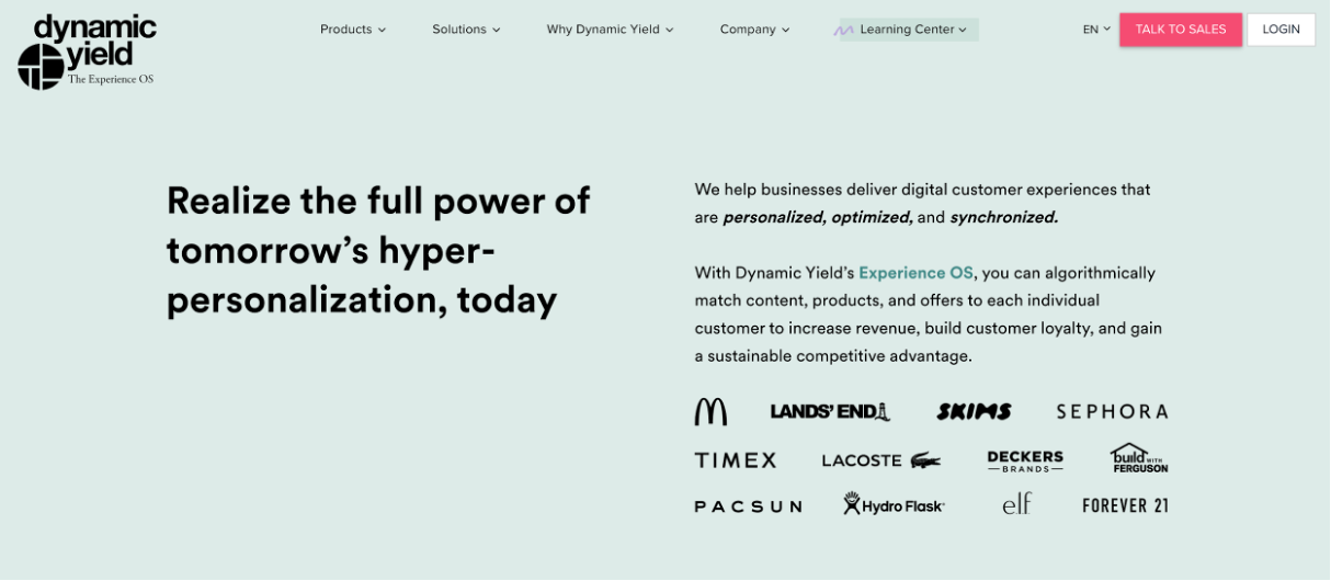 Dynamic Yield, one of the best website personalization tools