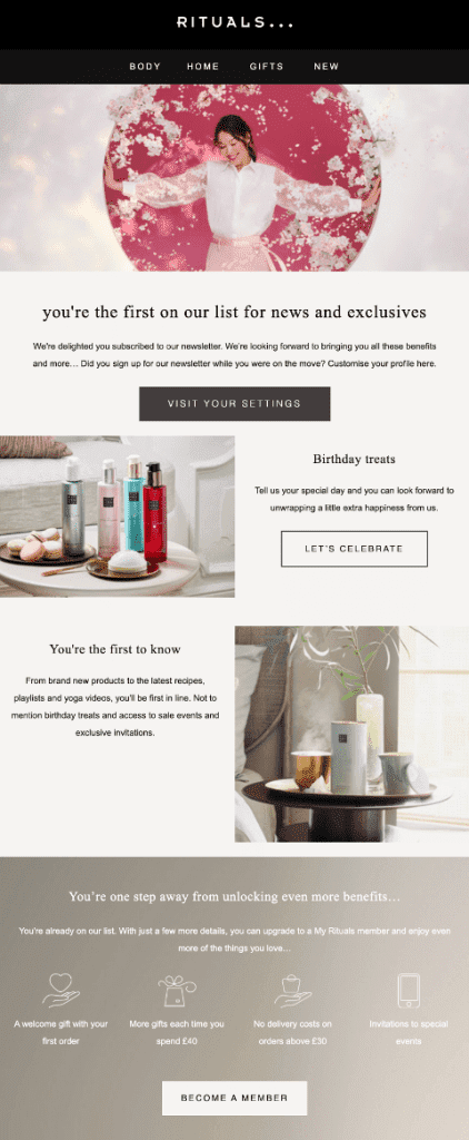 Welcome email example from Rituals