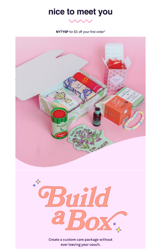 Welcome email example from Happy Box