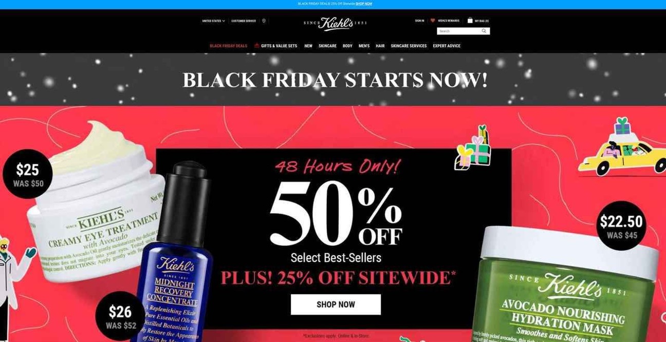 Black Friday sales on Kiehls website