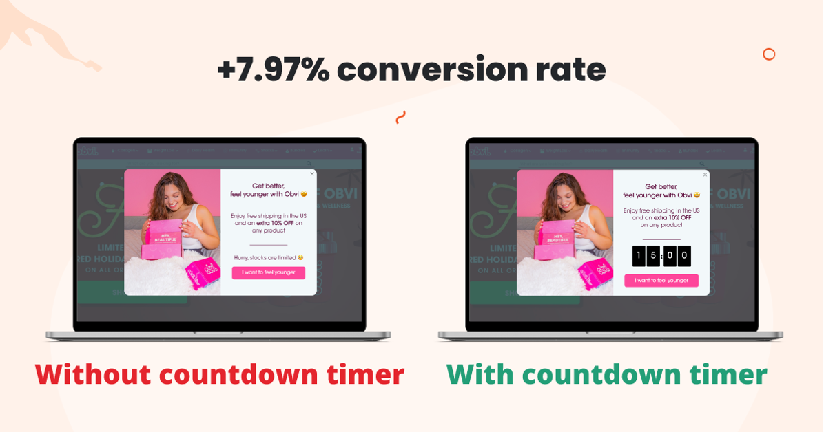 Obvi A/B testing example for popups