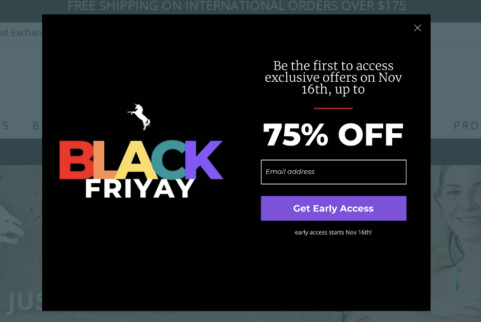 Wodbottom.com’s Black Friday email signup popup